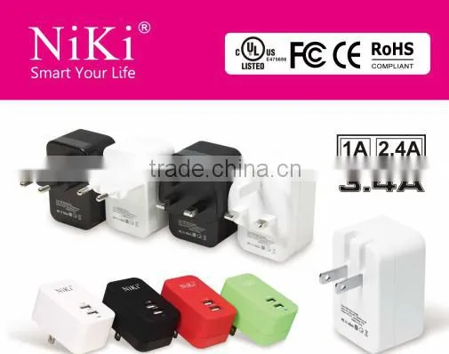 UL Certified Quick Charge 2.0 Dual USB Wall Charger 5V 3.4A Home Charger