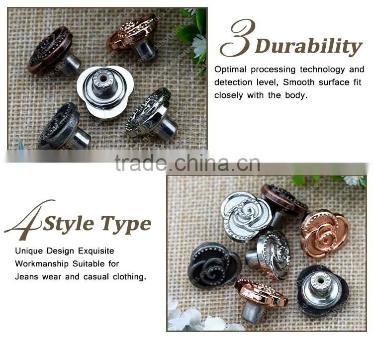 Fancy Jeans Alloy Shank Button With Rubber Core,Black Shank Buttons