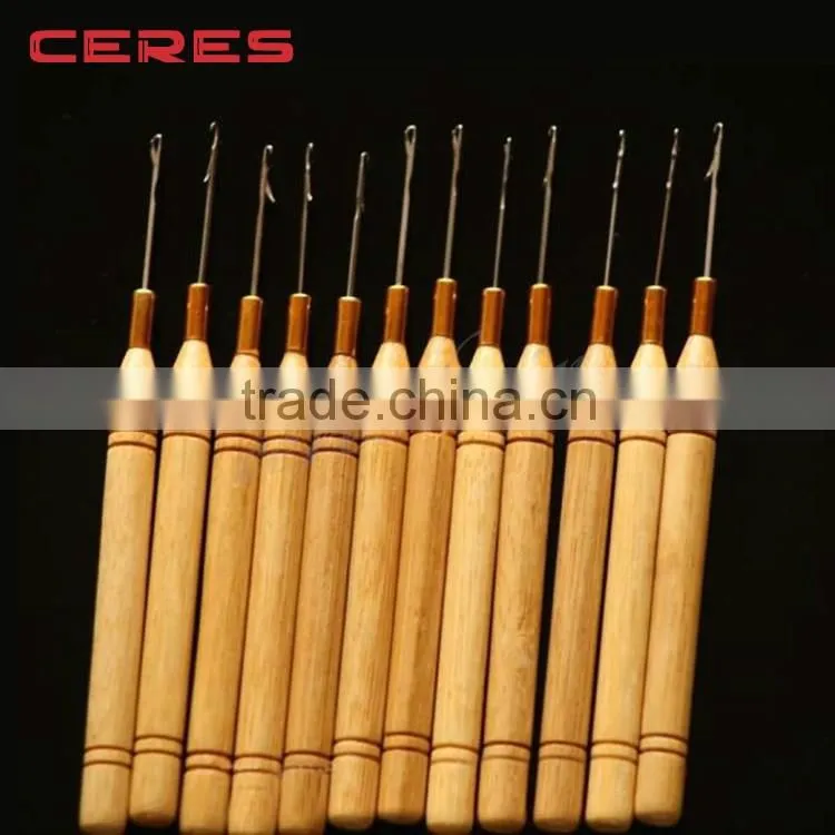 wooden latch hook needle, hair weaving needle, lace wig needle hair extensions tools