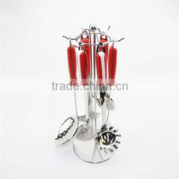 Red handle utensils made of stainless steel