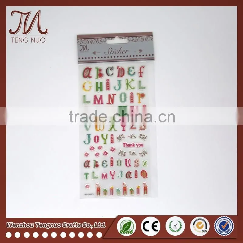 Customized Cartoon Alphabet Letter Crystal Plastic Sticker For Kid