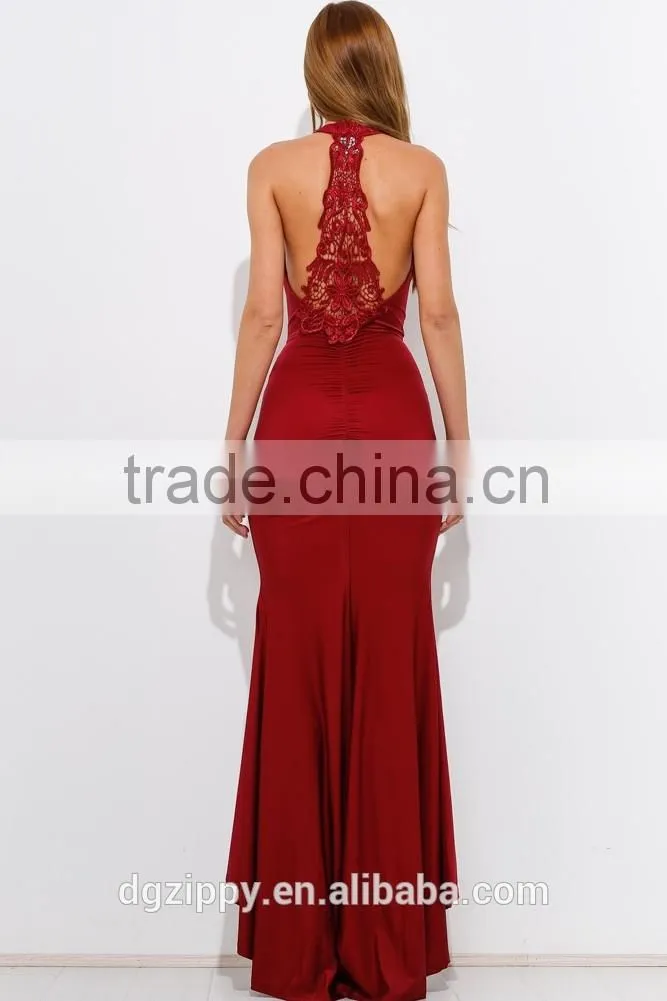 Halter neckline silky feel maxi dress/long evening dress 2016