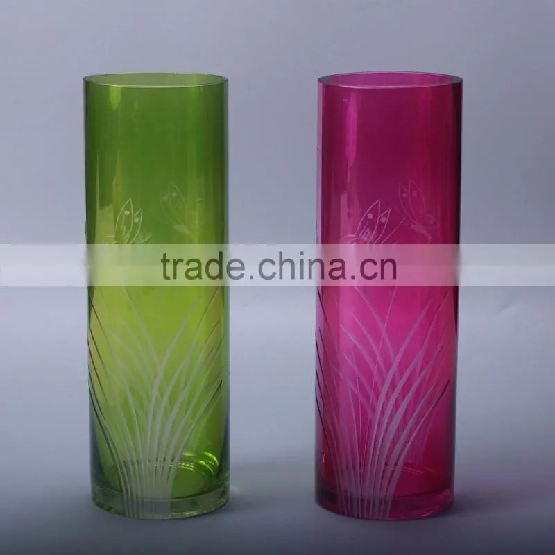 Cylinder colored glass vase for wedding stage decoration