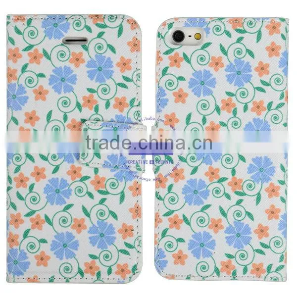 C&T Flower Flip Folio Wallet Magnetic Closure PU Leather Cover for Iphone SE