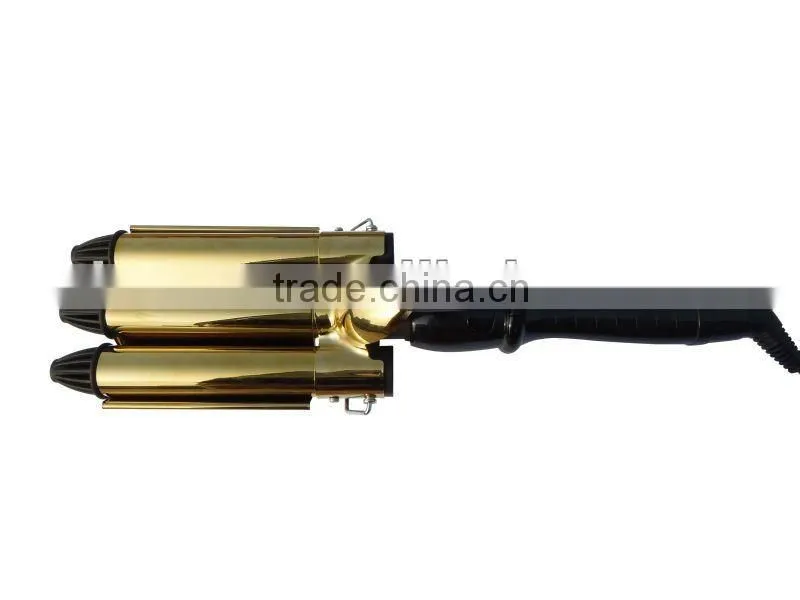 Top quality professional golden LCD triple barrel wave iron
