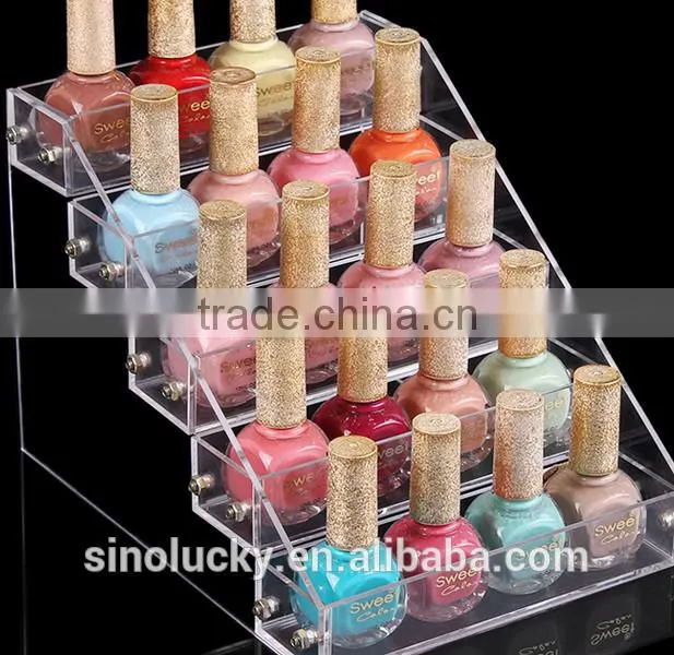 Factory custom size nail polish display stand with 5 steps acrylic rack