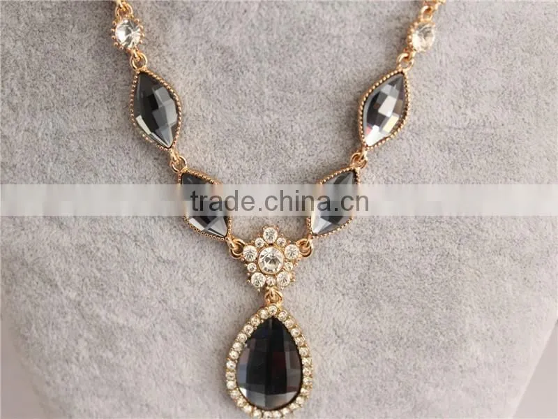 High quality glass pendant necklace 18k gold plated crystal necklace