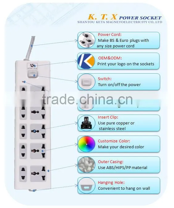 10 Outlets Universal Power Extension Cord Socket With Switch