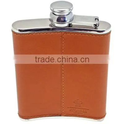 Stainless steel hip flask set with leather