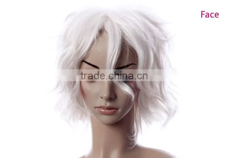 High quality white silk top lace front wig small head short synthetic hair wig