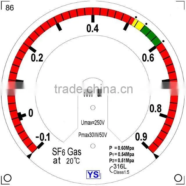 Top Quality China factory with alarm sf6 bourdon tube pressure gauge