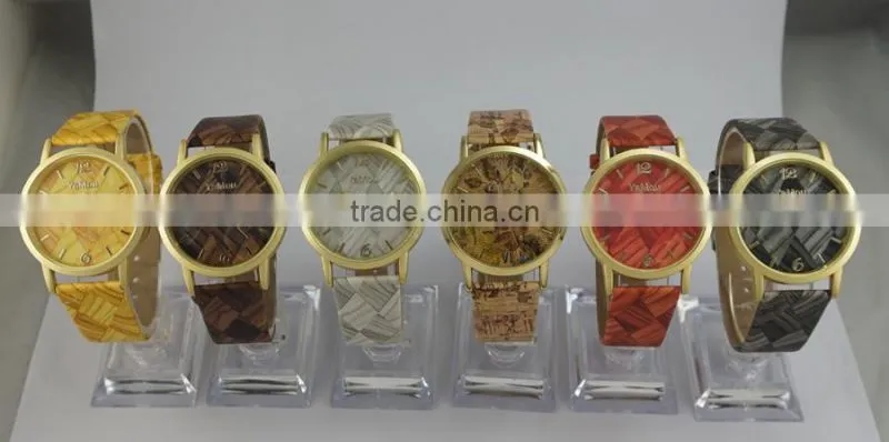 Cheap top sell leather WOODEN print fashion unisex wrist watches