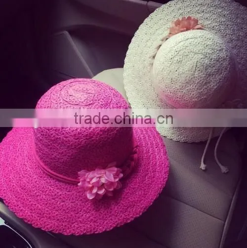 2016 wholesale ladies latest flower Sun hat made in China handmade cheaper original raffia straw hat