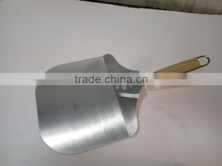 Stainless steel pizza paddle with wooden handle