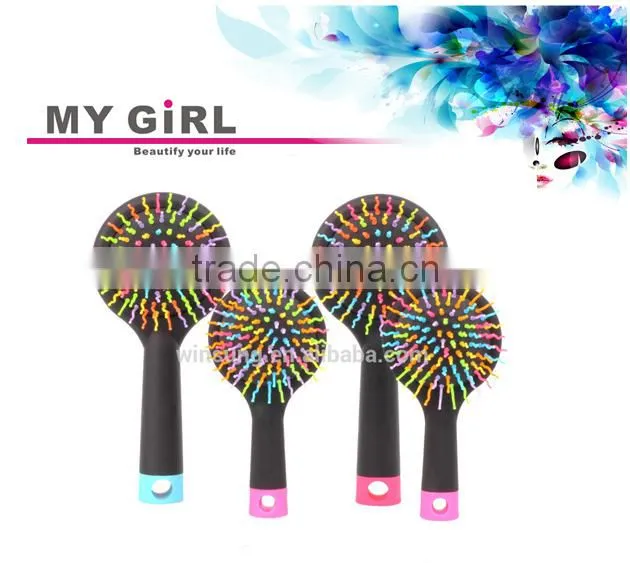 2016 hot sale My girl arrival high quality care massage comb Hair Tools rainbow hair brush with mirror ionic hair brush