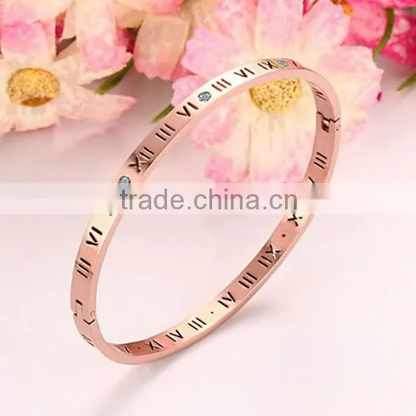 Stainless Steel Jewelry Rhinestone Roman Numerals Bracelet