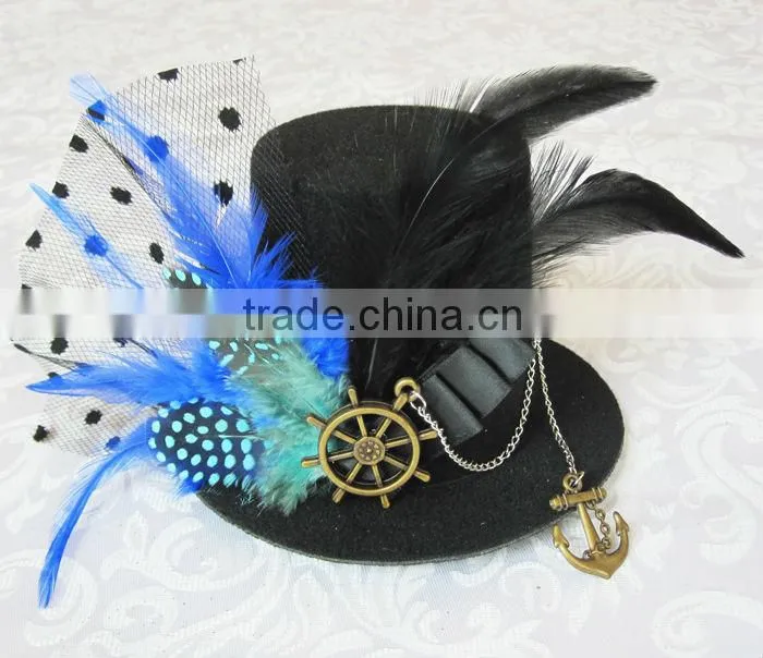 MYLOVE Fashion vintage bride net veil feather female small fedoras hairpin mini top hat MLGM026