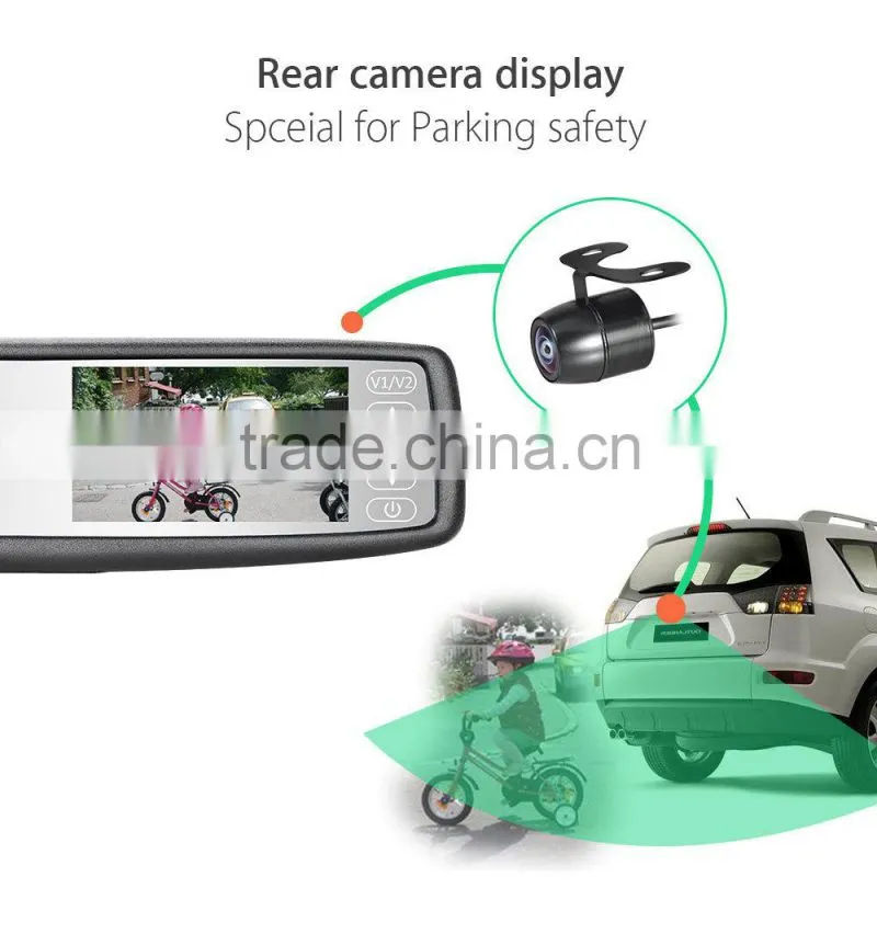 4.3" TFT Screen Car Rear View Mirror Monitor with Camera Set