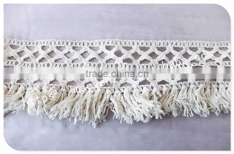 High quality 8cm width off-white crochet cotton fringe trim for garment