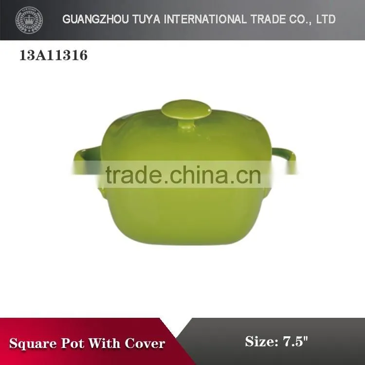 Square ceramic pot with lid colour glaze pot