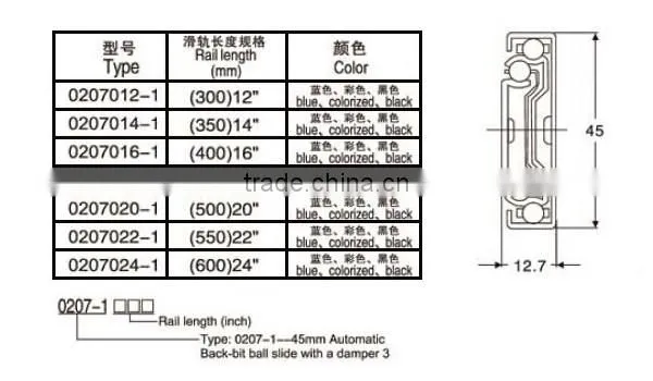 Stainless Steel Ball Bearing Drawer Slide Rail