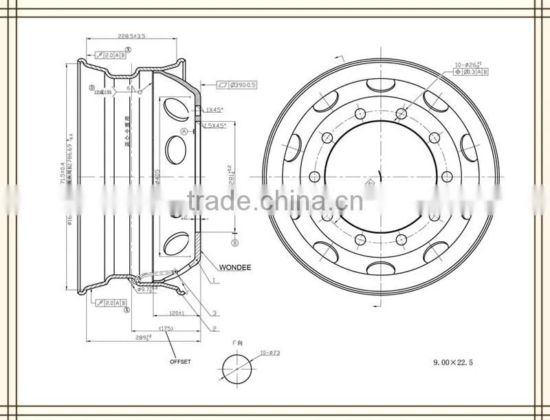 China Truck Trailer Tubeless 12R22.5 Steel Rims