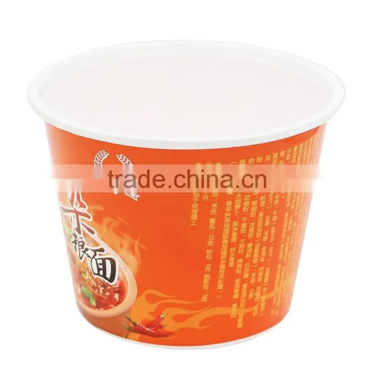 Plastic Noodle Bowl with IML Printing,Round Shape Disposable Noodle Containers with Lids