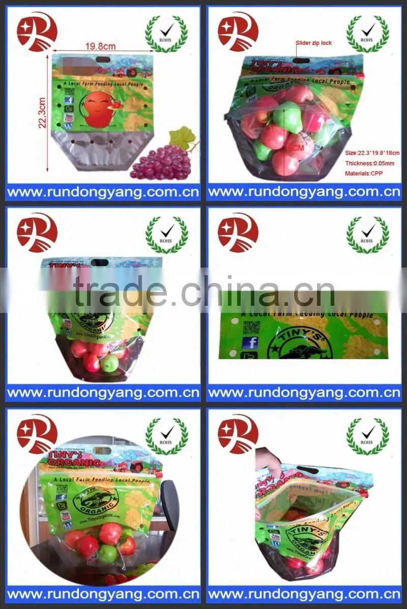 printed stand up pouch bag / slider zip lock fruit bag for grape