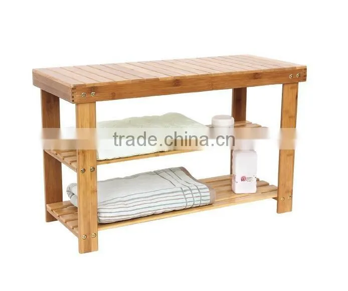 2 Tier Natural Bamboo Shoe Rack Bench Storage Organiser Holder 70 x 28 x 45cm