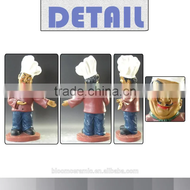 Handmade polyresin chef shape figurines for restaurant outdoor