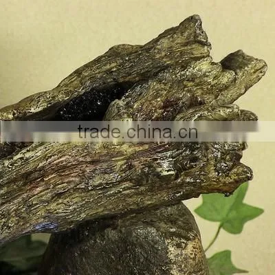 Fallen Log on River Rock Tabletop Fountain with LED Lights