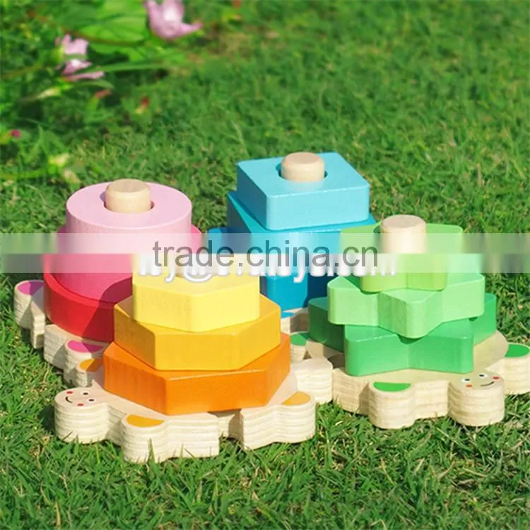 new design educational kids geometry sorting wooden stacking blocks toy W13D025