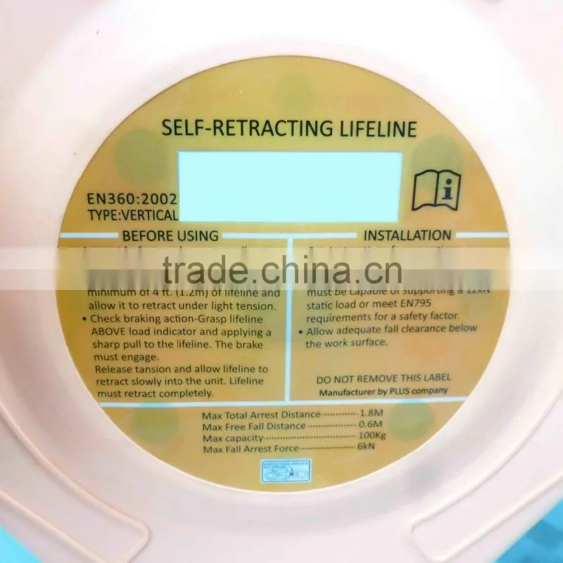 SRL-15 15m 12 kN Certified with SGS certification Cable Self Retracting Lifeline