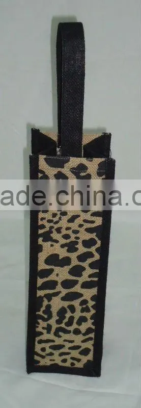 leopard print jute wine bag