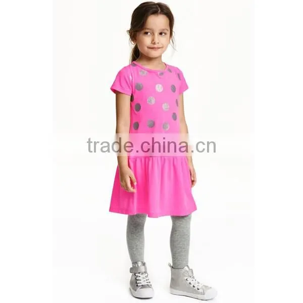 Fashionable Vetement Enfant Girls Short Sleeve Casual Dress Cotton Print Jersey Dress HSD9157