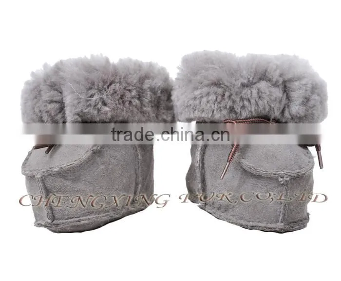 CX-SHOES-05C Chengxing Fur Wholesale Real Sheepskin Baby Shoes