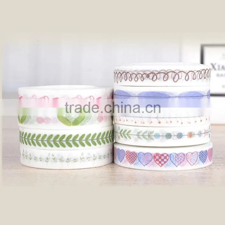 7mm*10m washi tape heart/split line/animal foortsprint pattern adhesive tape small fresh series decorative tape