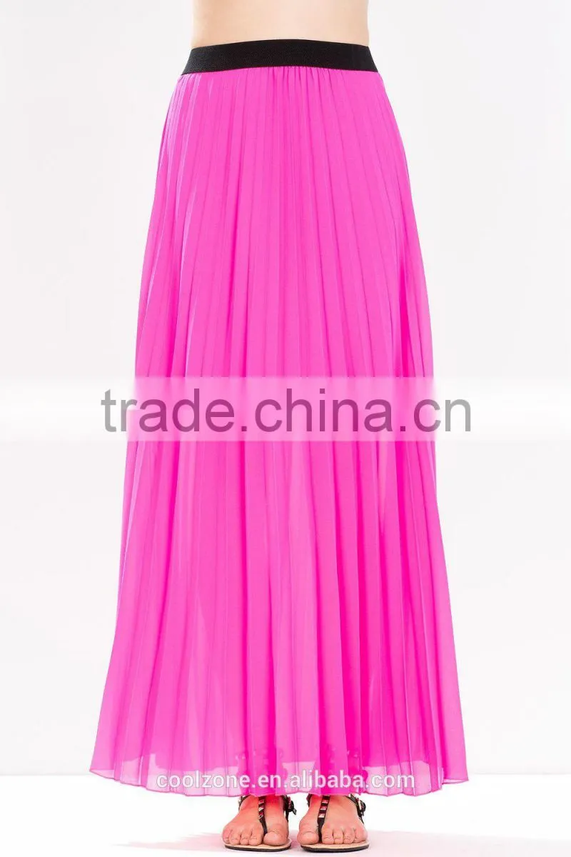 Partially lined perfect pleated long skirt sexy chiffon maxi skirts