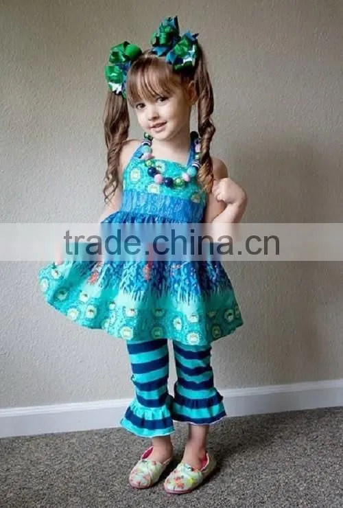 Wholesale Children's Clothes Girl Boutique Clothing Summer Outfit Baby Clothes Damask Ruffle Pants Set