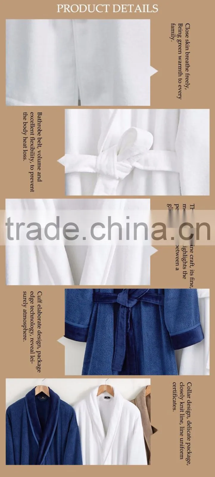 Custom Bridal Terry Bathrobe,100% Cotton Luxury Hotel Bathrobe