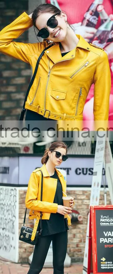 latest models yellow womens motocycle cool fashion leather jacket
