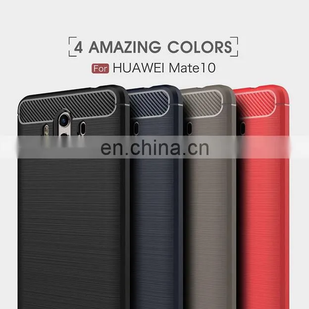 Carbon Fiber Brushed Metal Solid Color TPU Black Cover Case for Huawei Mate 10