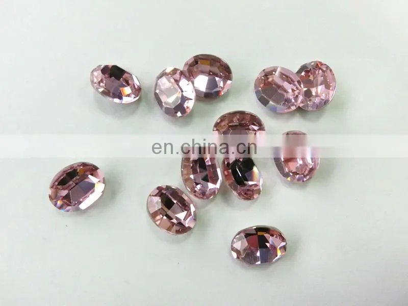Silver Base Point Back Rose Crystal Stone Oval Shape