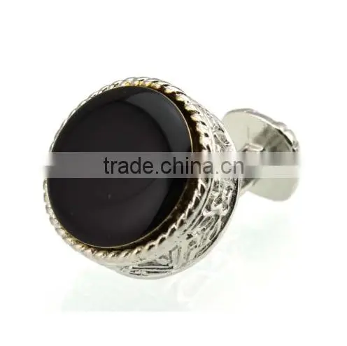 Men's Cufflinks Round Blak Silver Cuff Lins for Shirt 20mm M3452