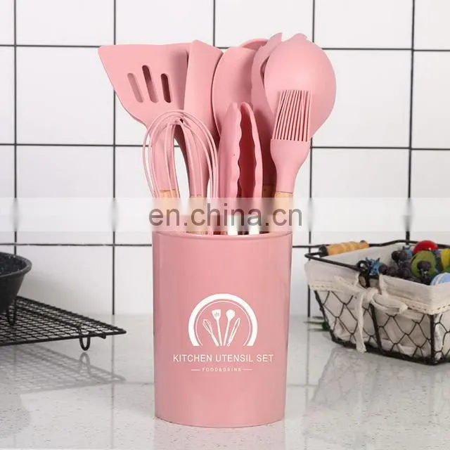 Amazon Best Seller 12 In 1 Set Silicone Cooking Tools Kitchen Utensils Set With Wooden Handle