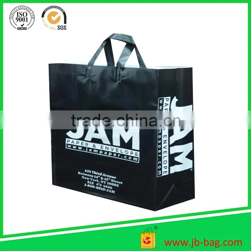 Black Plastic Shopping Bags 2Mil Thickness Custom Made Shopping Bags 14''x6''x16'' Poly Shopping Bags