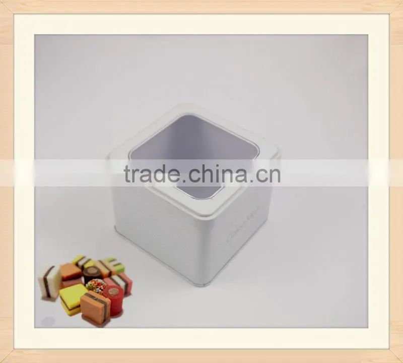 metal square tin box with clear top