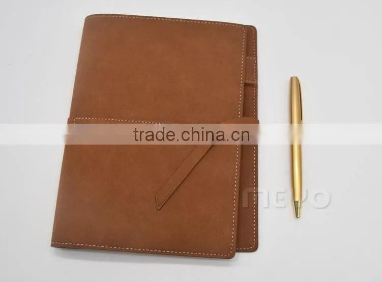 Vintage leather cover notebook and golden twist ball pen gift set with logo