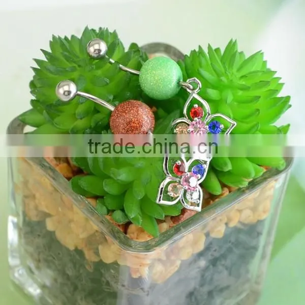 New season stainless steel hypoallergenic hanging artificial ball navel belly button ring