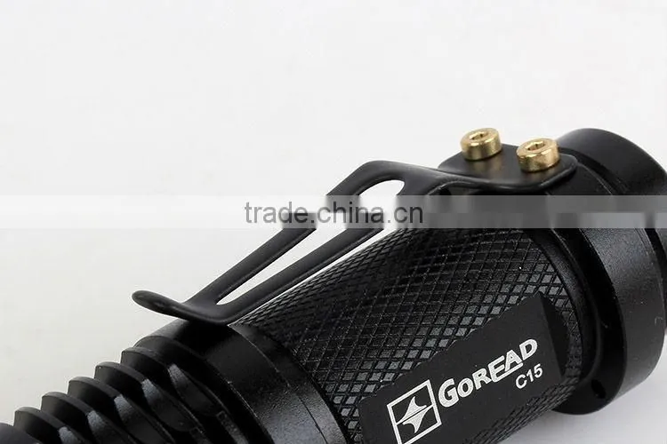 GOREAD C15 flashlight rechargeable Mini LED Flashlight Torch Adjustable Focus Zoom Light Lamp Black